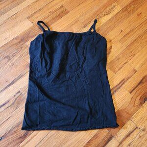 Vintage Y2K Roxy Black Cotton Cami Tank Top With Pink Floral Logo Built in Bra M